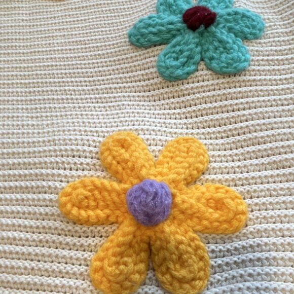 BIBI Women's White Cotton Knit Crochet Floral Sleeveless Round Neck Tank Top XL - Picture 2 of 7